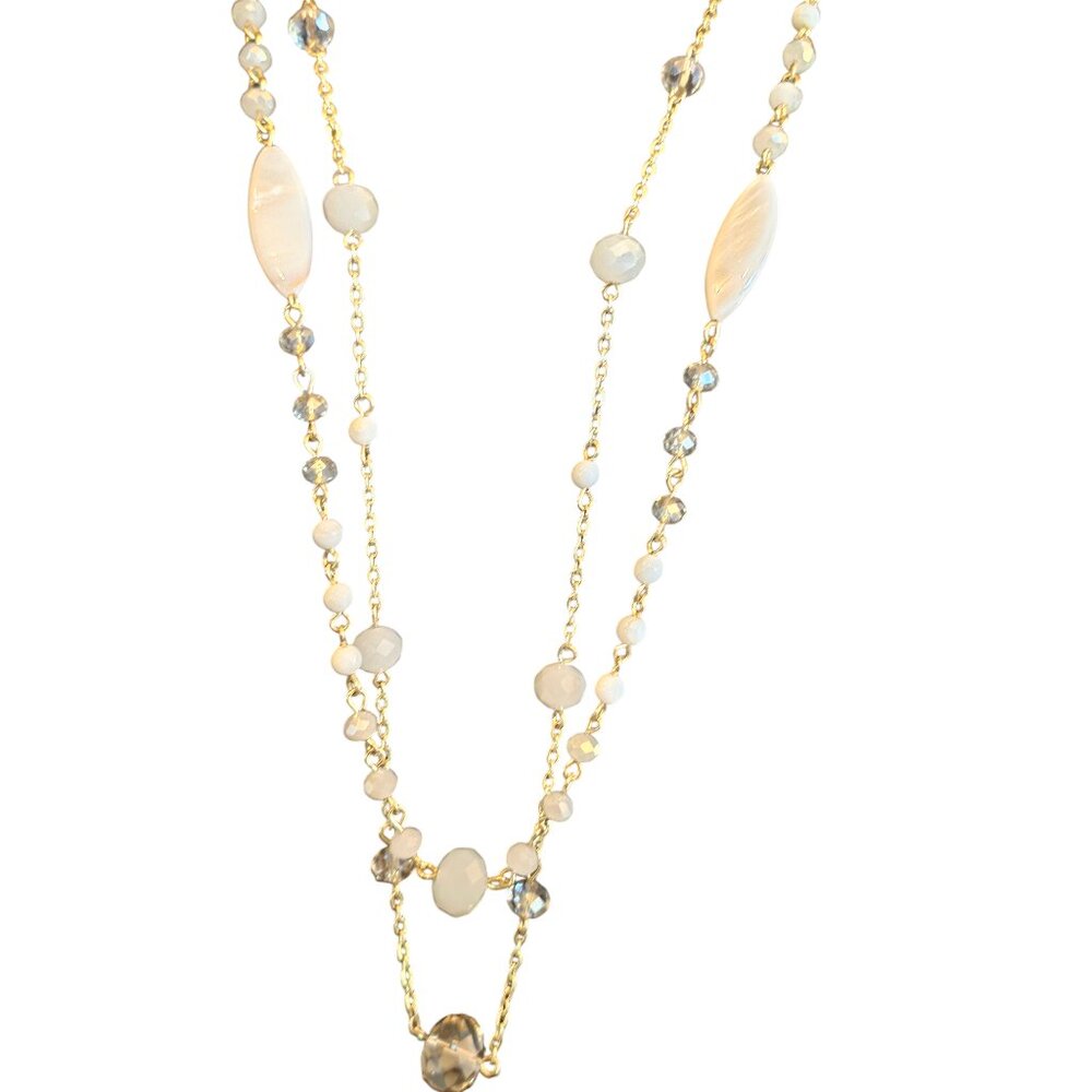 Gold/Ivory/Crystal Long Double Chain - Talbots